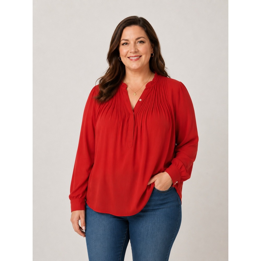J. Crew Mercantile Red Blouse Women 14 Red Pintuck Office Career Wear Top